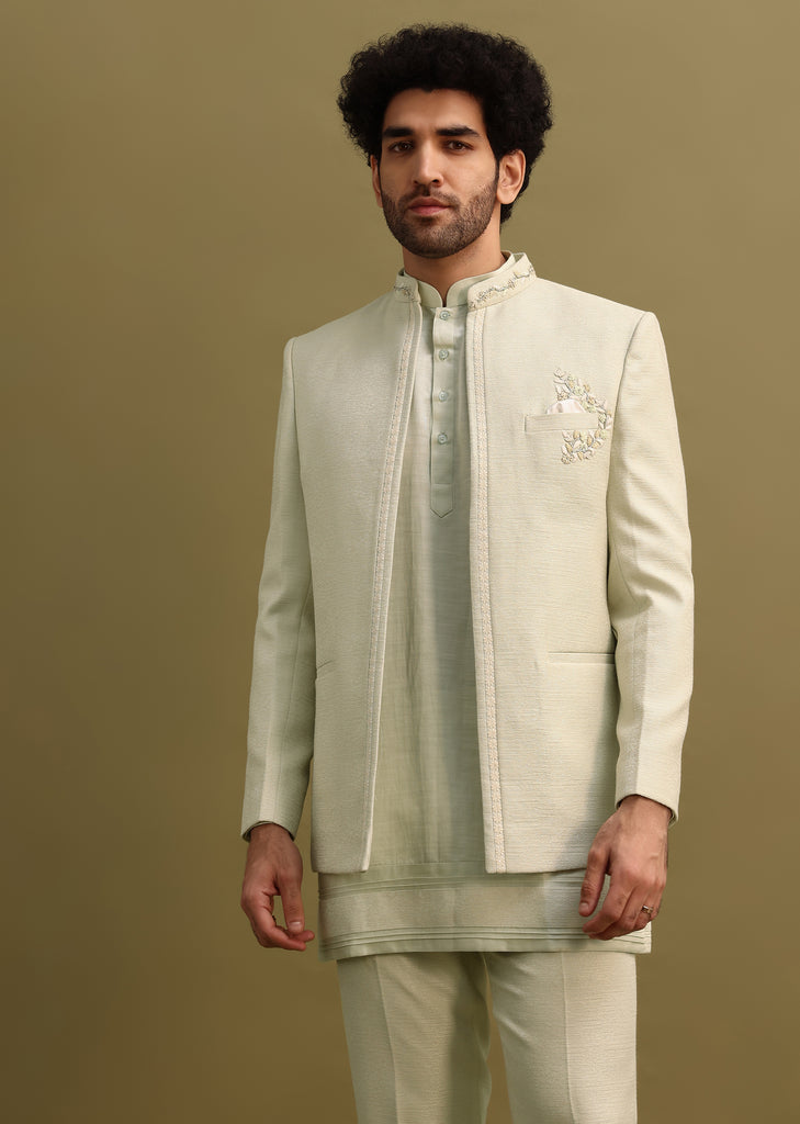 Green Thread Work Jodhpuri Kurta Suit