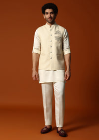 Cream Silk Kurta Jacket Set For men Pack of 3