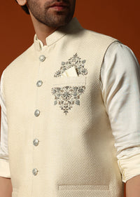 Cream Silk Kurta Jacket Set For men Pack of 3