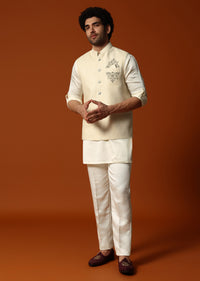 Cream Silk Kurta Jacket Set For men Pack of 3