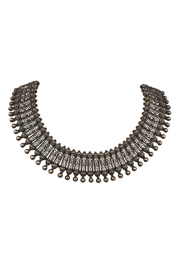 Silver Oxidized Necklace Set In Mix Metal Kalki