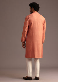 Peach Silk Hand Embroidered Kurta Set