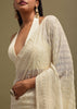 Off White Georgette Saree In Chikankari Work With Unstitched Blouse