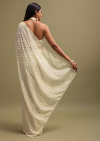 Off White Georgette Saree In Chikankari Work With Unstitched Blouse