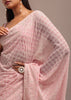 Light Pink Georgette Chikankari Jaal Work Saree With Unstitched Blouse