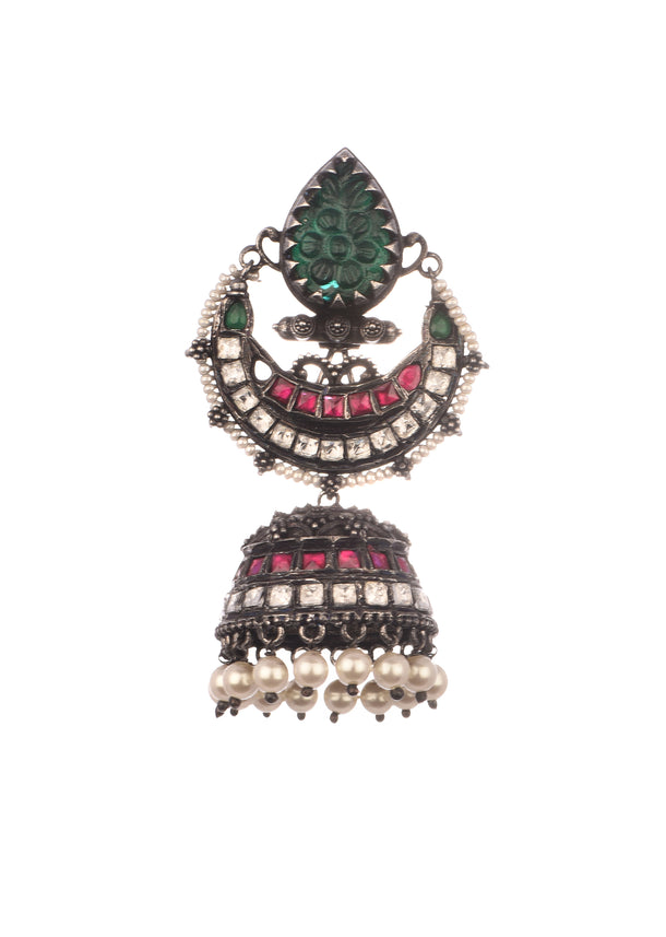 Silver Oxidized Dangler Earrings In Mix Metal Kalki