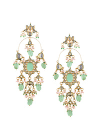 Mint Green Dangler Earrings With Kundan Work In Mix Metal