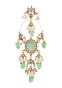 Mint Green Dangler Earrings With Kundan Work In Mix Metal