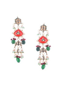 Gold Finish Kundan Necklace Set With Ruby And Emerald In Mix Metal