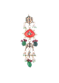 Gold Finish Kundan Necklace Set With Ruby And Emerald In Mix Metal