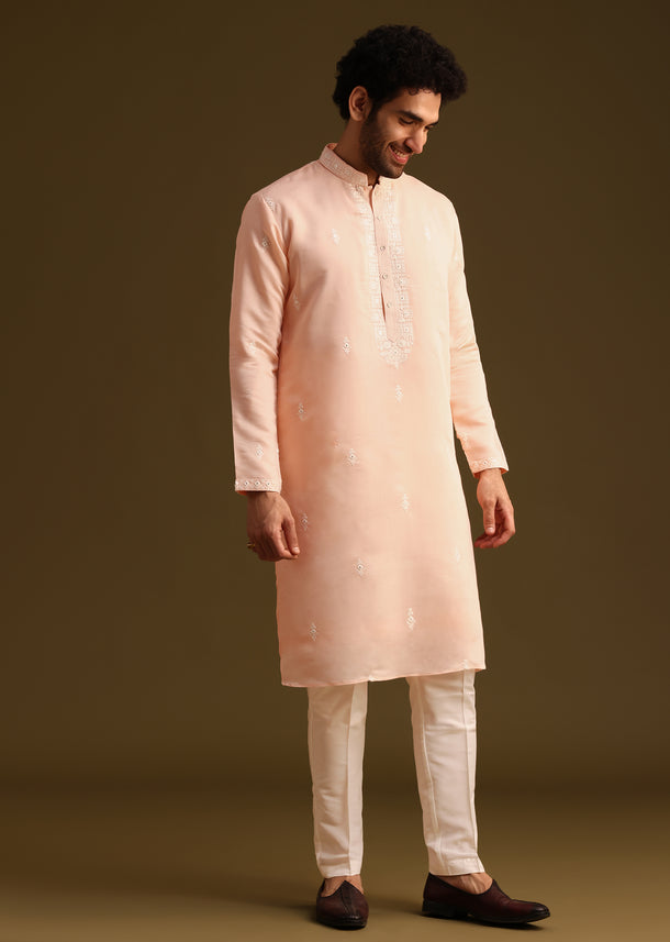 Peach Silk Kurta And Pant