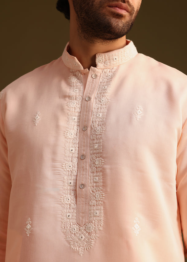 Peach Silk Kurta And Pant