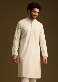 Pista Green Silk Kurta And Pant In Schiffli Work