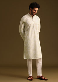 Pista Green Silk Kurta And Pant In Schiffli Work