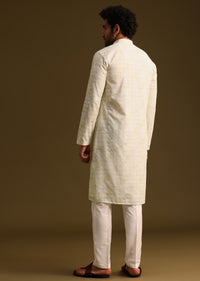 Pista Green Silk Kurta And Pant In Schiffli Work