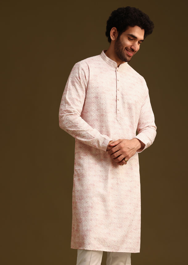 Onion Silk Schiffli Work Kurta And Pant