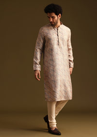 Beige Flower Print Kurta Set