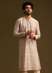 Beige Flower Print Kurta Set