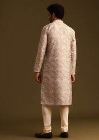 Beige Flower Print Kurta Set