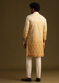 Yellow Ombre Style Embroidered Kurta Pant Set