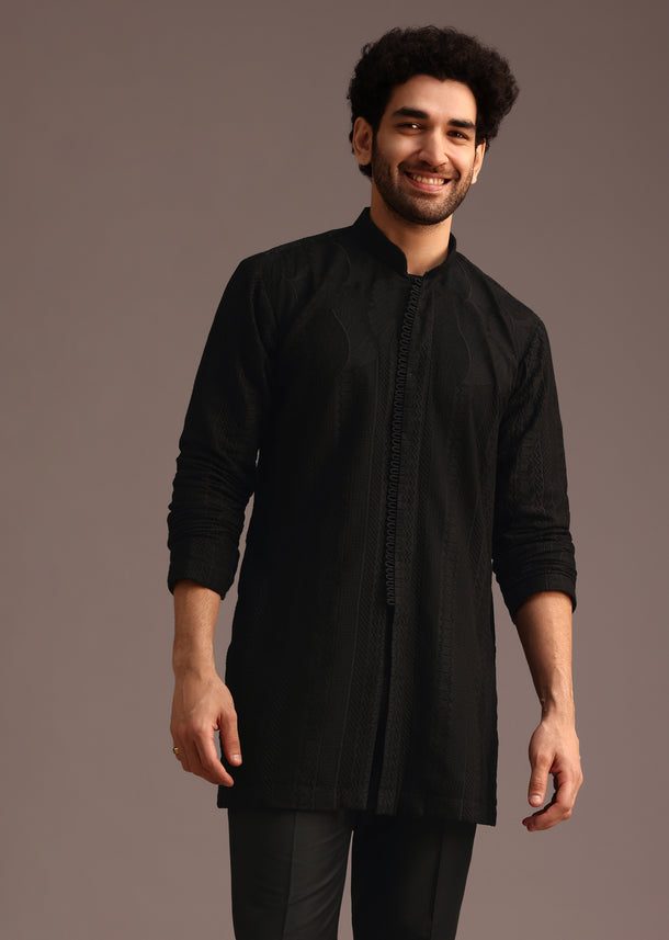 Black Resham Embroidered Kurta Pant Set