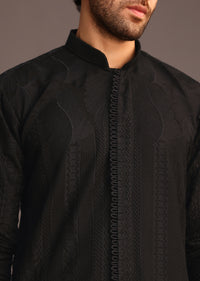 Black Resham Embroidered Kurta Pant Set