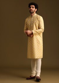 Yellow Butti Work Kurta And Pyjama