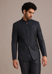 Blue Jodhpuri And Pant Set With Pocket Square