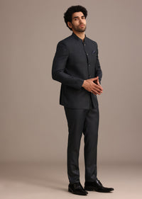 Blue Jodhpuri And Pant Set With Pocket Square