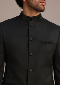 Black Jodhpuri Set With Hand Embellishments