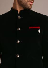 Black Velvet Jodhpuri Set with Pocket Square