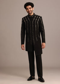 Black Embellished Indo Western Suit