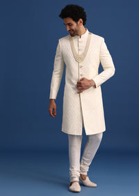 Beige Jacquard Sherwani And Kurta Set