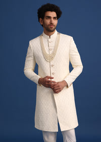 Beige Jacquard Sherwani And Kurta Set