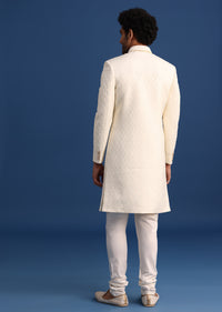 Beige Jacquard Sherwani And Kurta Set