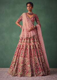 Raw Silk Red Bridal Embroidered Lehenga Set