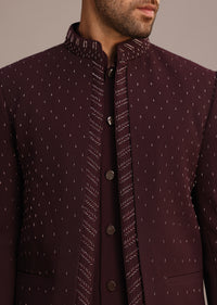 Wine Hand Embroidered Jodhpuri Kurta Set