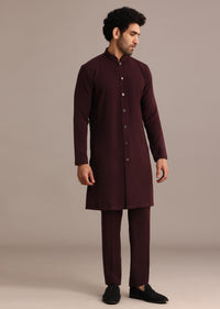 Wine Hand Embroidered Jodhpuri Kurta Set