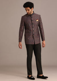 Red Silk Jacquard Jodhpuri and Pant Set