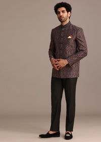 Red Silk Jacquard Jodhpuri and Pant Set