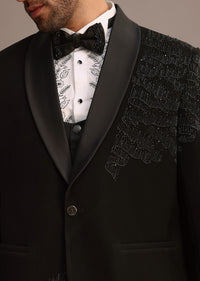 Black Embellished Tuxedo Suit