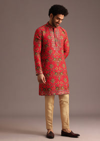 Orange Raw Silk Kurta Wth Pant