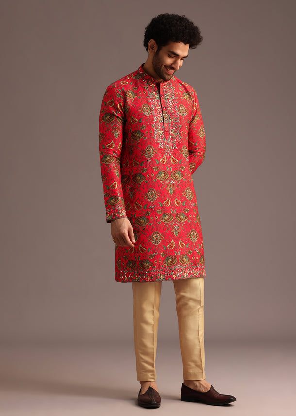 Orange Raw Silk Kurta Wth Pant