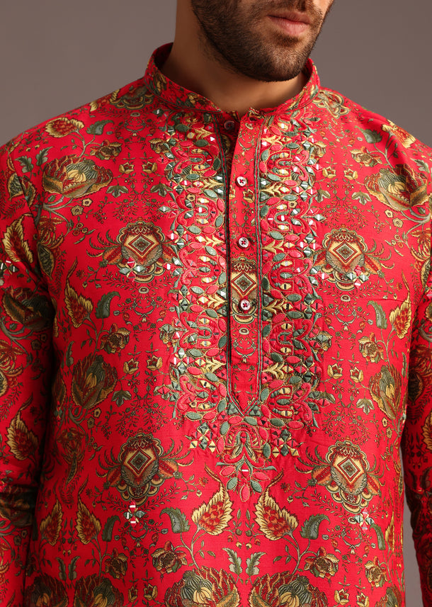 Orange Raw Silk Kurta Wth Pant