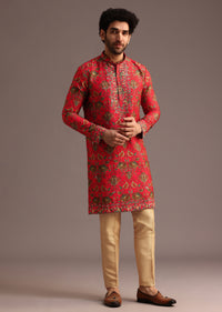 Orange Raw Silk Kurta Wth Pant