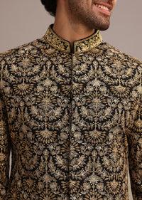 Gold Hand Embroidered Silk Sherwani Suit