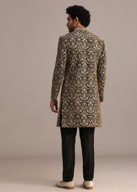 Gold Hand Embroidered Silk Sherwani Suit