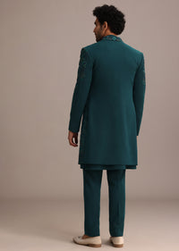 Green Hand Embroidered Indo Western Suit