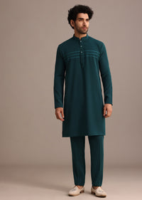 Green Hand Embroidered Indo Western Suit