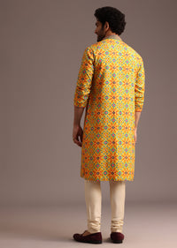 Yellow Pashmina Print Kurta And Pyjama